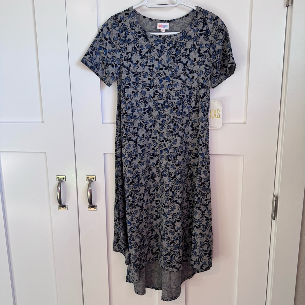 NWT LuLaRoe Carly Disney Minnie‎ Mouse Hi Low Hem Women's Size XXS Chest Pocket